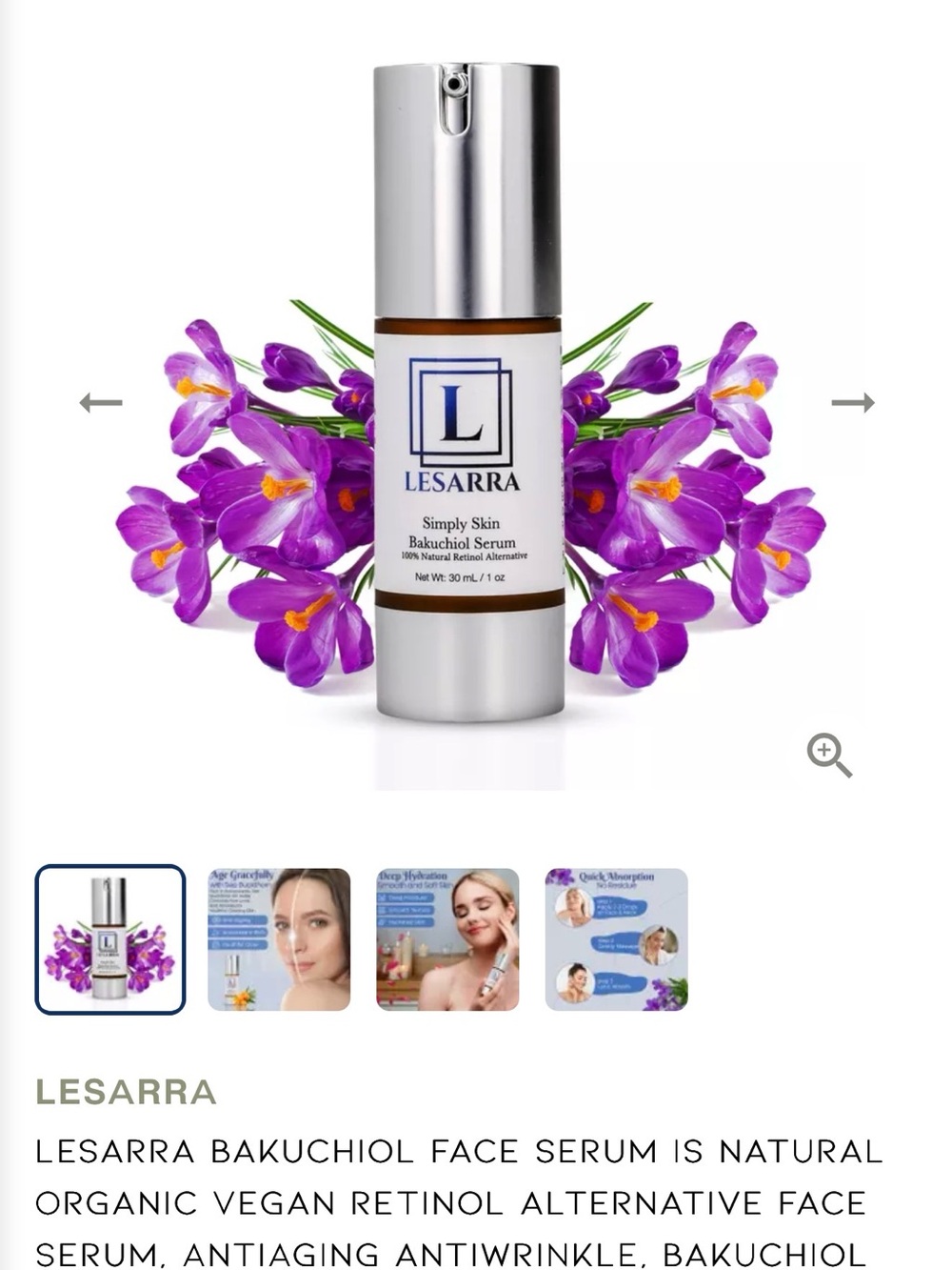 Lesarra Bakuchiol Face Serum – Silver Bottle, Natural Retinol Alternative